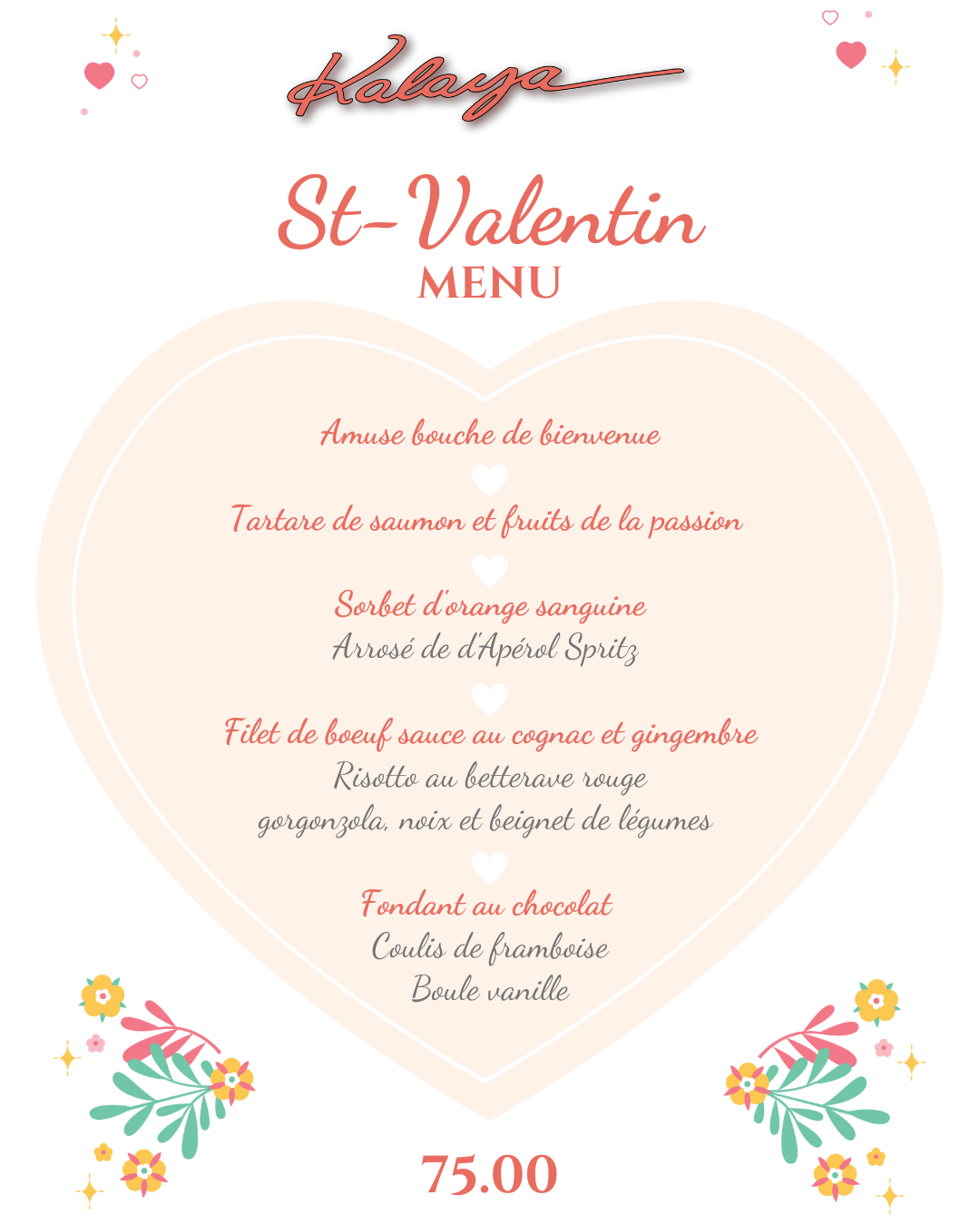 Saint Valentin menu